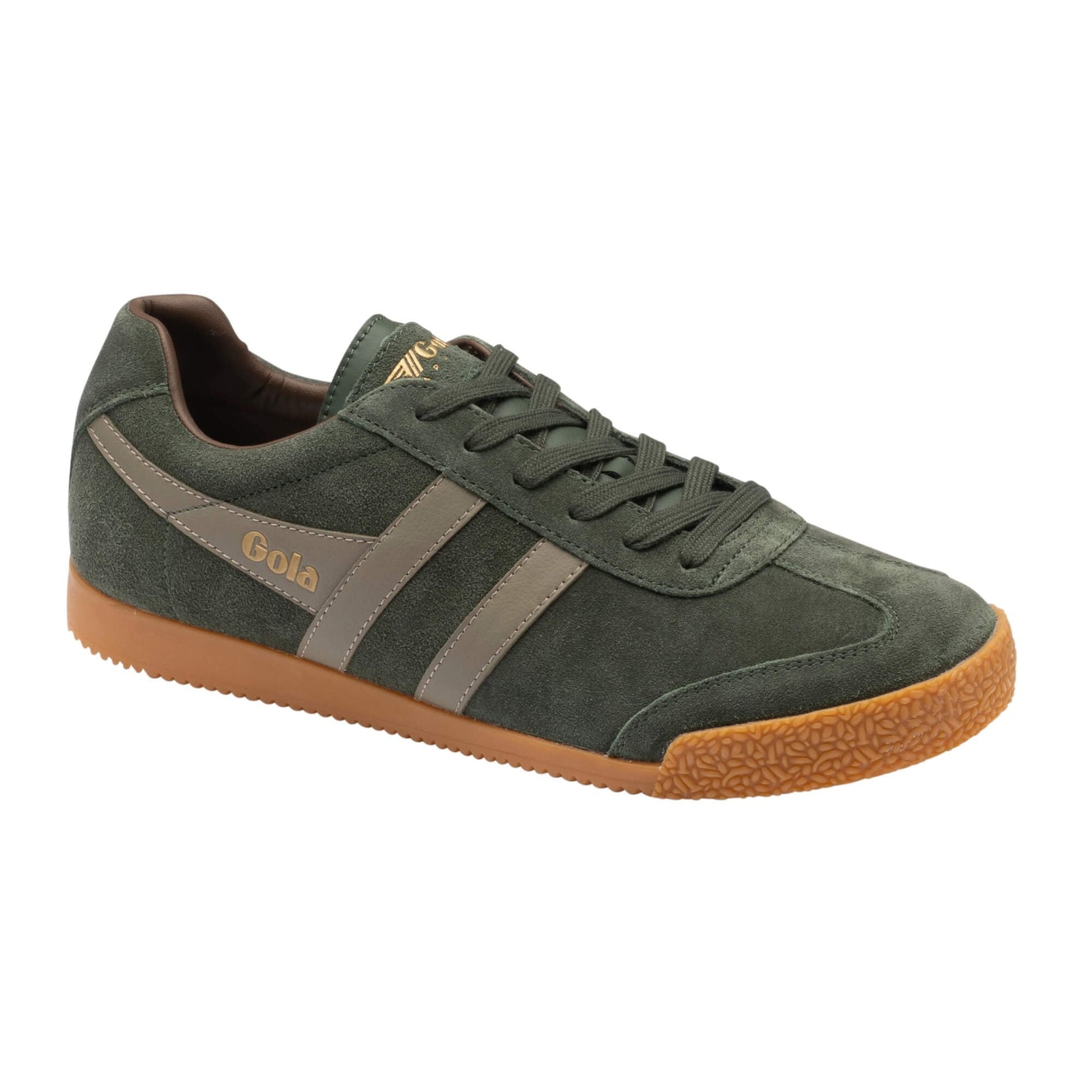 Gola Harrier Suede Trainers Dark Khaki / Rhino / Otter