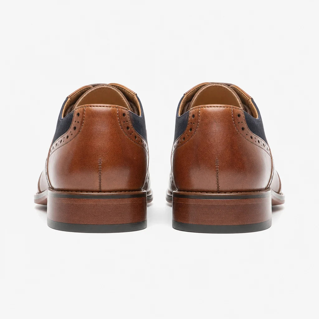 Goor GRANT Mens Brogue Oxford Shoes  - M499B - Dark Tan/Navy