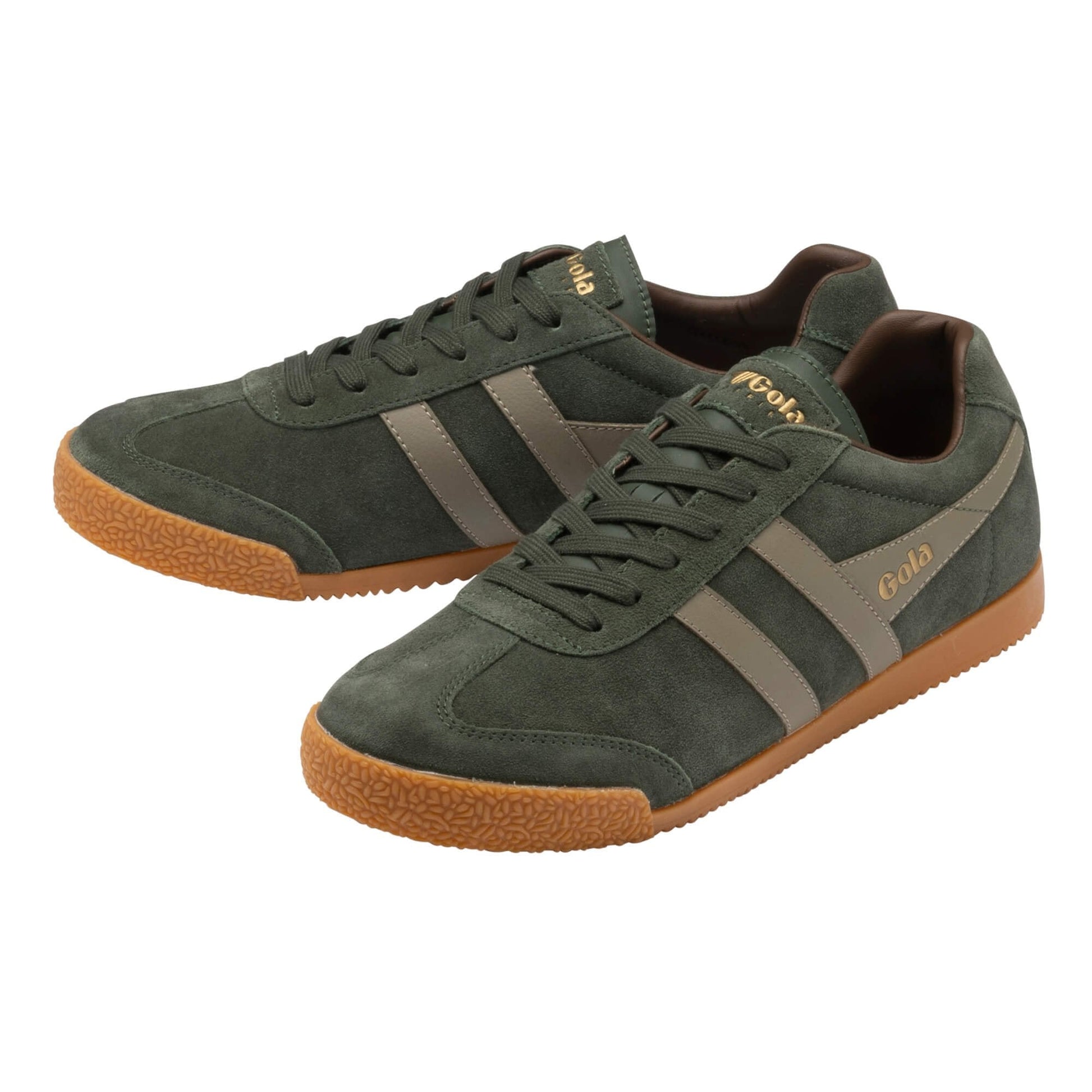 Gola Harrier Suede Trainers Dark Khaki / Rhino / Otter