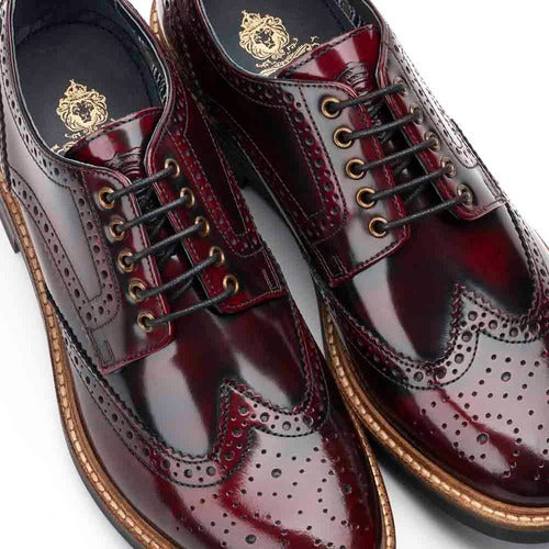 Base of London Woburn Leather Brogue Hi Shine Burgandy