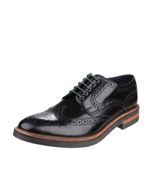 Base of London Black Hi Shine Leather Brogue - Black
