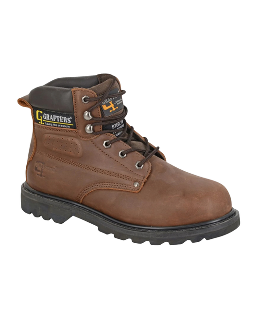 Grafters Mens Crazy Horse Leather Safety Boots -  M538BY - Brown