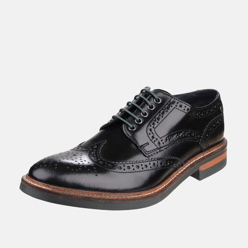 Base of London Black Hi Shine Leather Brogue