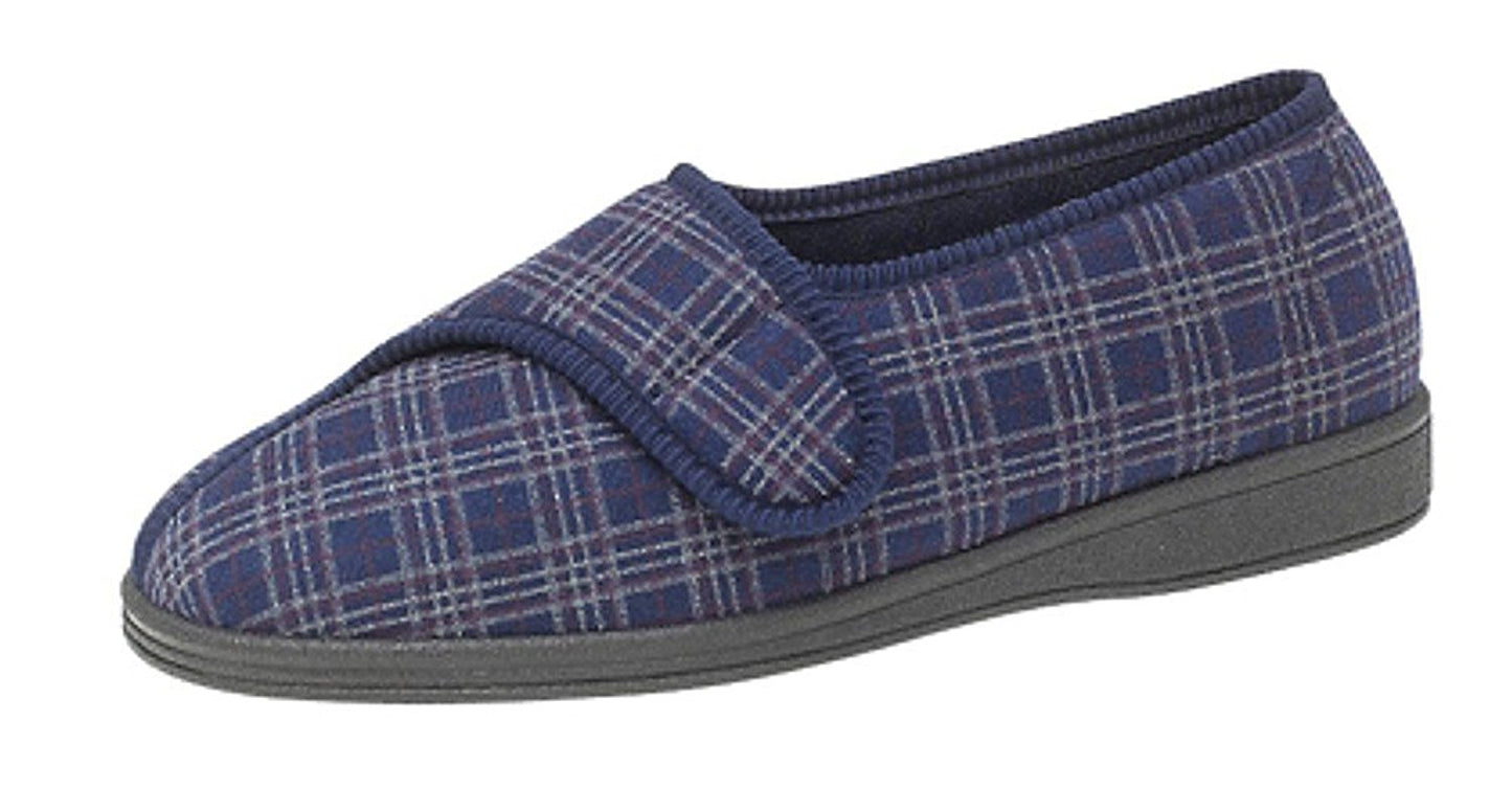 Comfylux Georgie Extra Wide Slipper nAVY CHECK
